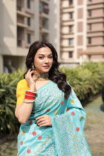 Authentic Handcrafted Kantha Stitch Silk Saree - Image 3