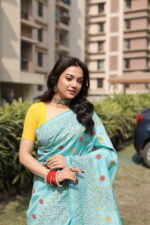 Authentic Handcrafted Kantha Stitch Silk Saree - Image 8