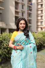 Authentic Handcrafted Kantha Stitch Silk Saree - Image 24