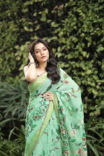 Minimalist Pure Solid Khadi Saree - Image 19