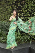 Minimalist Pure Solid Khadi Saree - Image 23