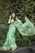 Minimalist Pure Solid Khadi Saree - Image 29