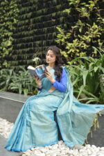 Luminous Tissue Khadi Saree with Subtle Shimmer - Image 20