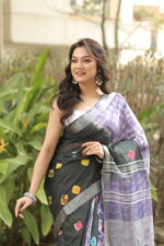 Vibrant Heritage Bandhni Linen Saree - Image 3
