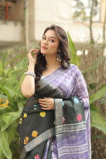 Vibrant Heritage Bandhni Linen Saree - Image 18